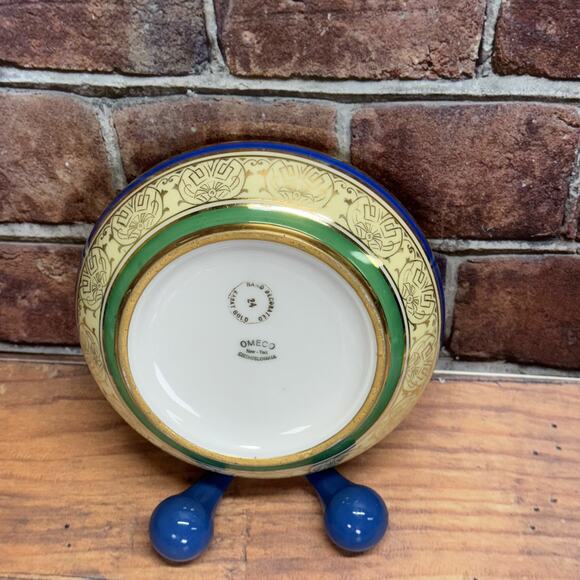 Antique OMECO New York Czechoslovakia 24K Gold Bowl w Painted Courting Couple - Picture 6 of 9